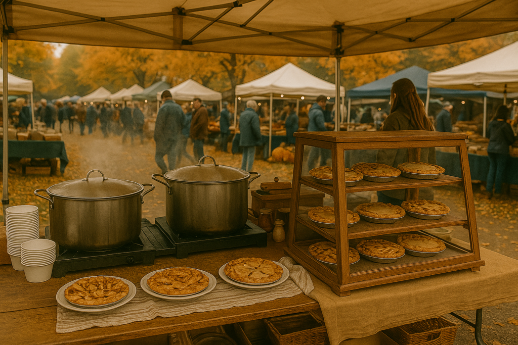 Fresh homemade pies displayed for sale at Ashby Lake's Farmer's Market