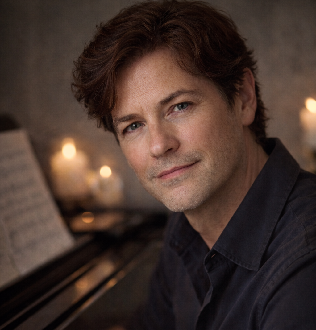 A man in his 30s sitting at a piano