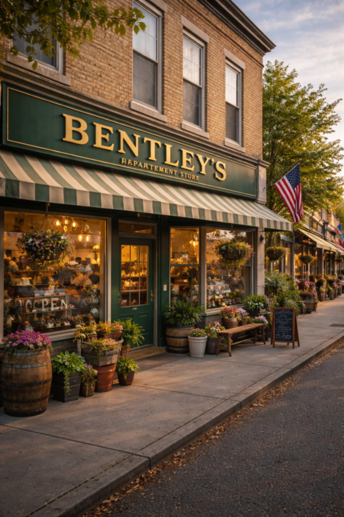 The old-fashioned exterior of Bentley’s Department Store on Main Street in Ashby Lake