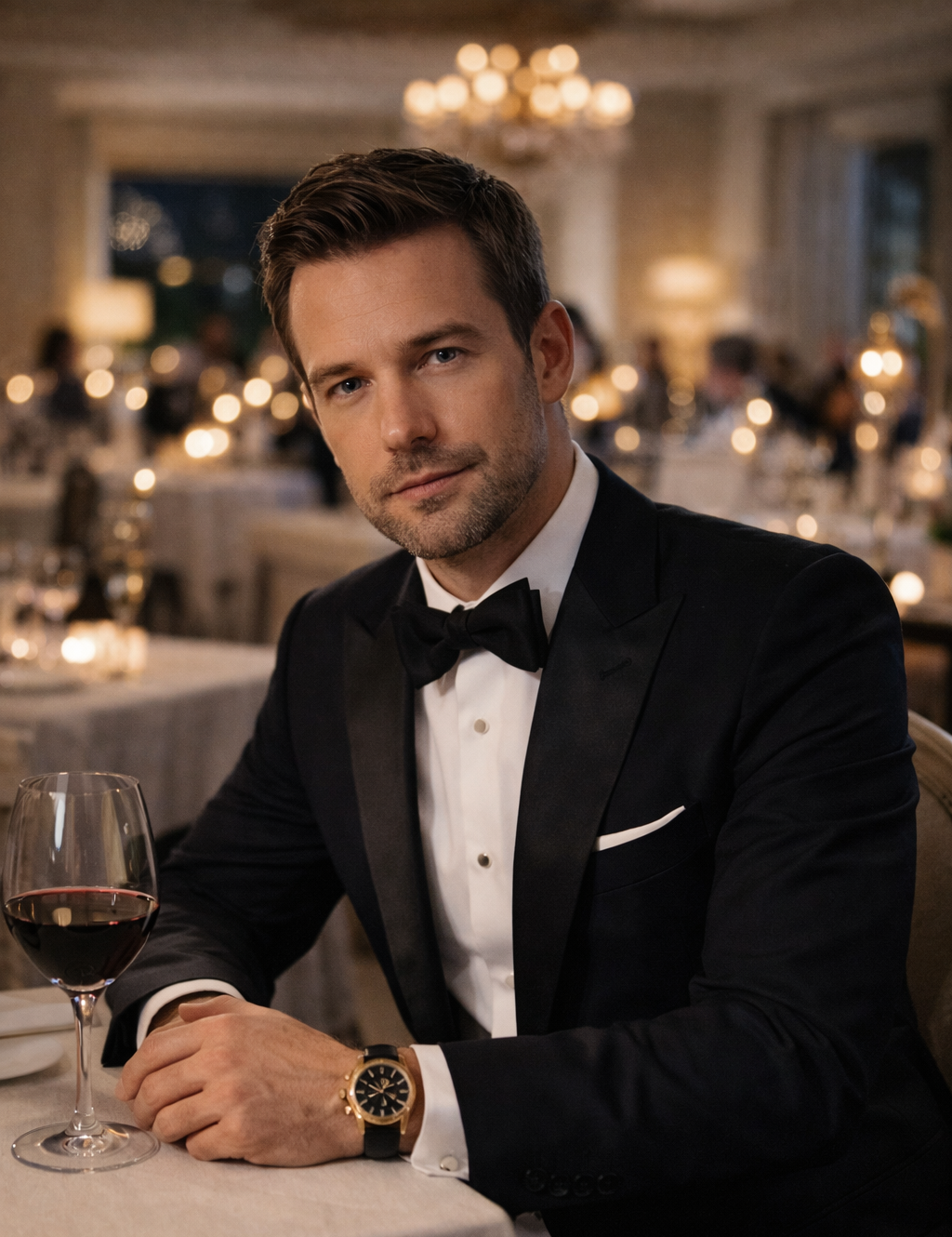 A well dressed man at a fancy dinner