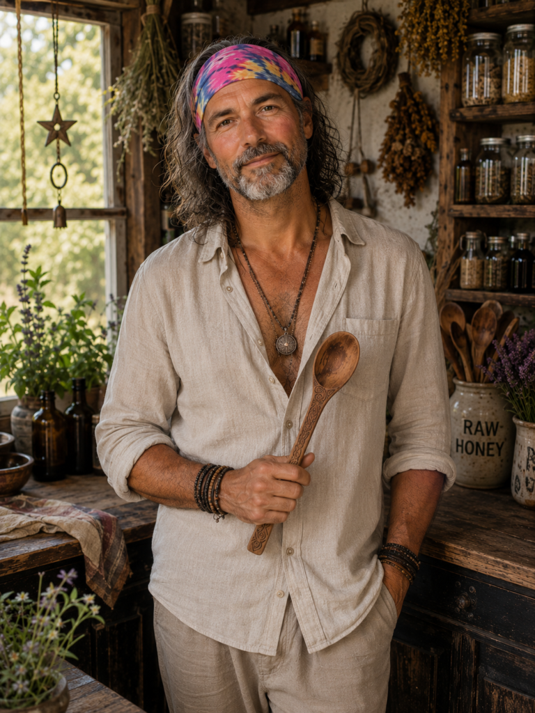 Orion Munroe in his herb-filled kitchen