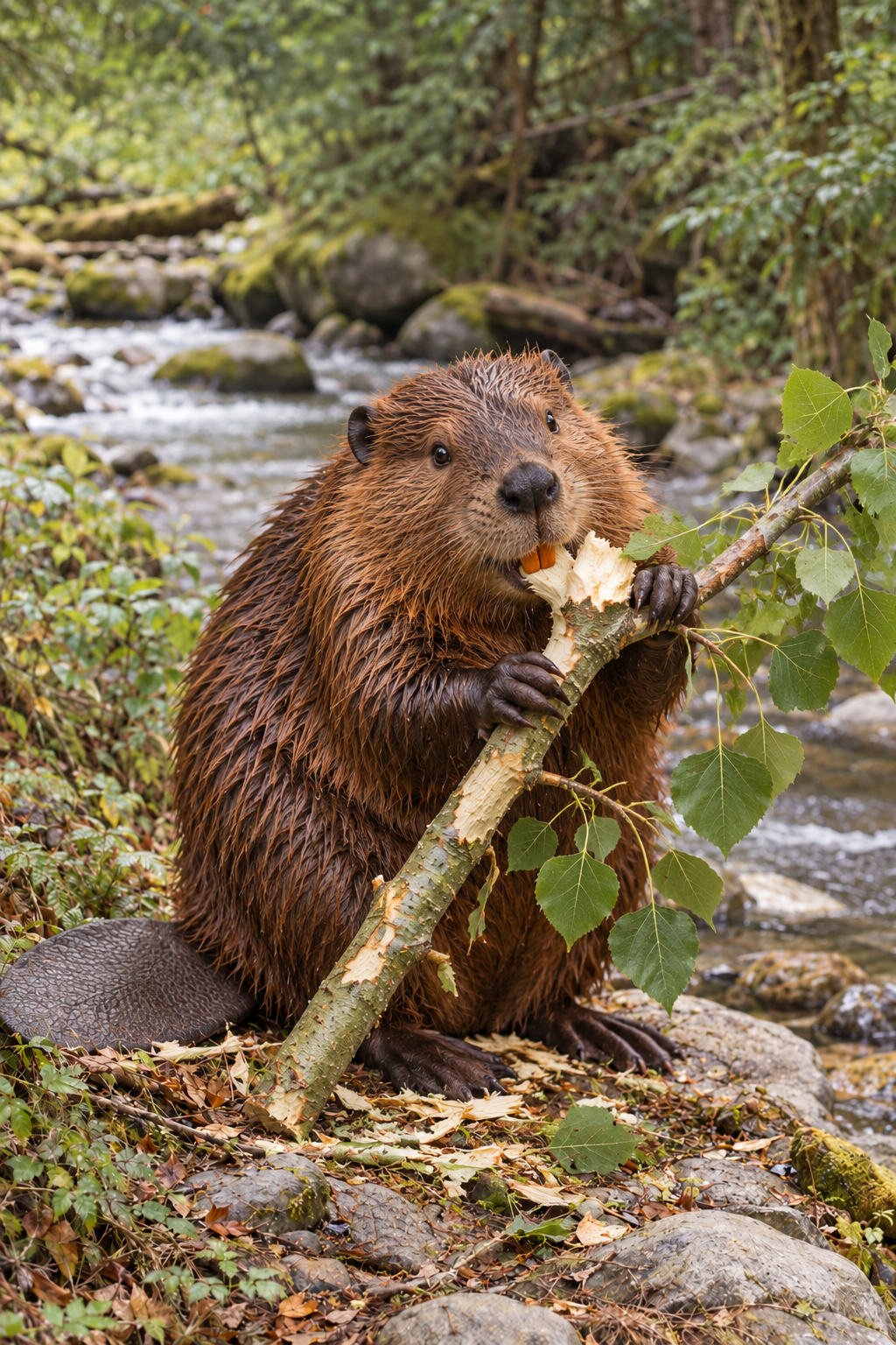 Ms. Beaver enjoying a poplar snack